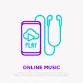 Earphones, smartphone with online music line icon