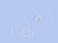 Earphones white color wire heart shape on pastel