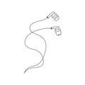 Earphones with a wire. One line drawing