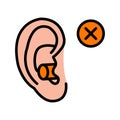 Earplugs color icon. Silicone, foam safety ear plug. Noise protection tool. Sleeping accessory. Vector on isolated white
