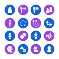 Earplugs flat glyph icons. Healthy sleep without snore, ear safety illustrations. Signs for medical store. Pixel perfect