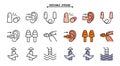 Earplugs icons set color vector. Editable stroke. Anti-noise device. Earplugs protection