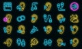 Earplugs icons set vector neon