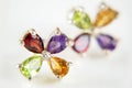 Earring with four stones as flowers, jewerly shop, pawnshop concept Royalty Free Stock Photo