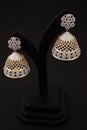 earring gold with white diamonds traditional drop for women.