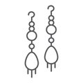 Earring pair thin line icon, jewellery and accessory, long earrings sign, vector graphics, a linear pattern on a white