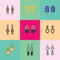 Earrings collection. Shining accessories with gemstones, diamonds, precious stone.