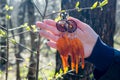 earrings of Handmade dream catcher with feathers threads and beads rope hanging Royalty Free Stock Photo