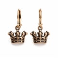 Gold Finish Crown Earrings With Dark Bronze Style