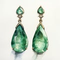 Realistic Emerald Earrings: A Gentle Watercolor Illustration