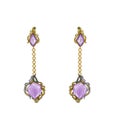 Earrings jewelry design vintage art with fancy gems. Royalty Free Stock Photo