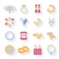 Earrings, rings, cufflinks and necklaces flat