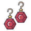 Earrings with rubies icon, cartoon style