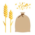 Ears of corn and a bag of wheat flat icon vector isolated