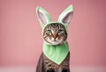 ears European bunny close young pastel cat kitty background Space green Mackerel Happy tabby rabbit Shorthair wearing dressed