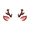 Ears and horns of a New Year`s deer mask. Carnival chrismas hat on face