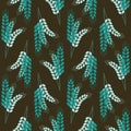 Ears of wheat green blue turquoise spikelet seamless pattern illustration
