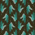 Ears of wheat green blue turquoise spikelet seamless pattern illustration Royalty Free Stock Photo