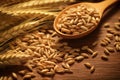 Ears of Wheat, Wheat ears and bowl of wheat grains on brown wooden background