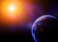 Earth against the sun in space Royalty Free Stock Photo