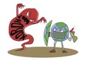 Earth against The virus is cartoon illustration with a white background