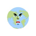 Earth angry Emoji. Planet aggressive emotion isolated