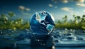 Earth as crystal globe in clear water. Concept global warming and melting glaciers. World\'s supply of clean water