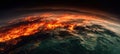 The Earth Awash in Flames and Cosmic Ocean Waves AI generated image Royalty Free Stock Photo