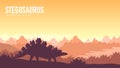 Earth BC landscape scene illustration. Before our era earth design. Dinosaur stegosaurus in its habitat background. Jungle