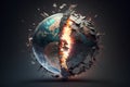 Earth breaking through the wall. 3D illustration. Elements of this image furnished by NASA