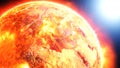 Earth burning or exploding after a global disaster, apocalyptic scenario. Royalty Free Stock Photo