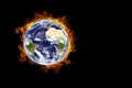Earth burning in flames concept of global warming and catastrophe. This image elements furnished by NASA Royalty Free Stock Photo