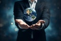 earth in businessman\'s hands. green planet on hand. save of earth. environment concept for background web or world guardian