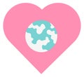 Earth care icon. Heart with planet globe symbol