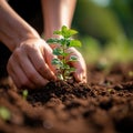 Earth care Person planting saplings, fostering environmental sustainability and growth