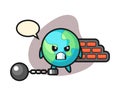 Earth cartoon as a prisoner Royalty Free Stock Photo