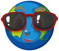 Earth cartoon character wearing sunglasses on white background Royalty Free Stock Photo
