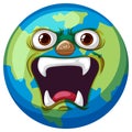 Earth cartoon with evil facial expression