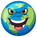 Earth cartoon with evil facial expression