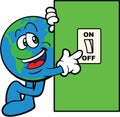 Earth Cartoon Mascot Switch Off Royalty Free Stock Photo