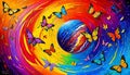 Earth center universe circular butterfly life travel color