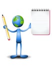 Earth Character Holding Notepad