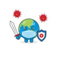 Cute Earth Characters Fight Against Viruses Royalty Free Stock Photo
