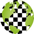 Earth with checkered flag on world chessboard