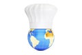 Earth with Chefs Hat, International cuisine concept. 3D rendering