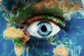 Earth continents painted on face concept Royalty Free Stock Photo