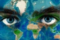 Earth continents painted on face concept Royalty Free Stock Photo