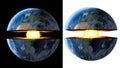 Earth core. inner structure with geological layers. 3d rendering