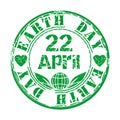 Earth Day. April 22. Green grunge rubber stamp