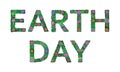 Earth Day. April 22 Poster, banner with words Earth Day. The letters are stylized with green leaves and flowers. Isolated text on Royalty Free Stock Photo